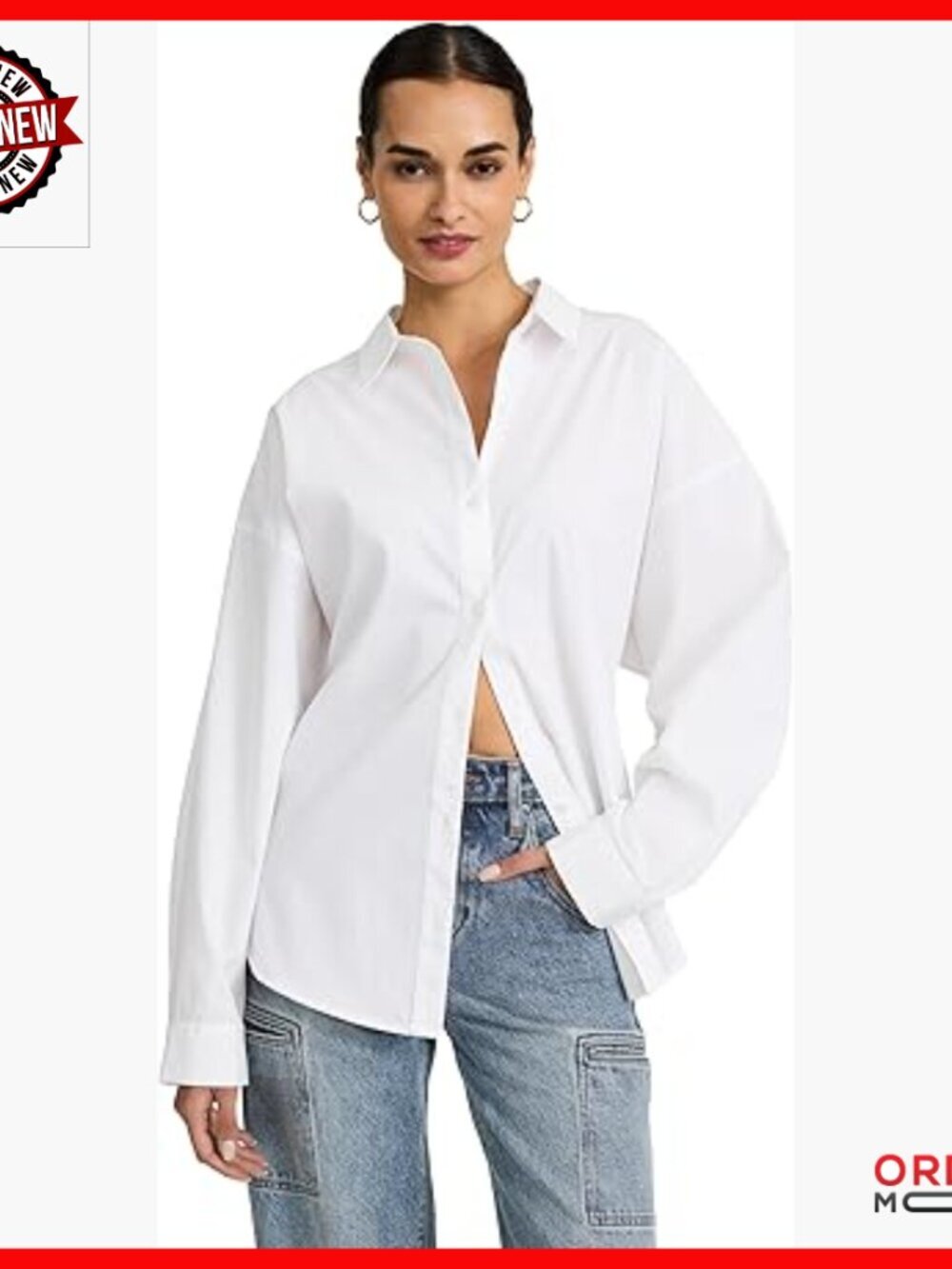 Boyfriend Fit Button Down Shirt Long Sleeve Cotton Poplin Office Weekend Top